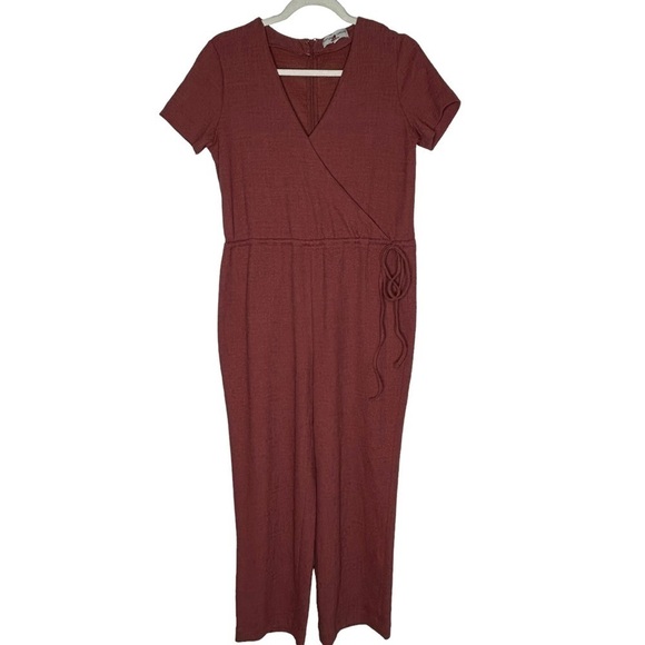 Madewell Texture & Thread Mauve Short Sleeve Wrap Jumpsuit - Picture 6 of 16